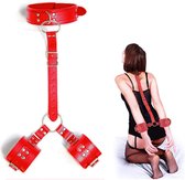 Sex BDSM BDSM Bondage-kit voor vrouwen, boeien, terughoudend, seksbondage, spellen, seksuele hals tot pols, terughoudend, voor koppels, volwassenen, spel verstelbaar (rood)