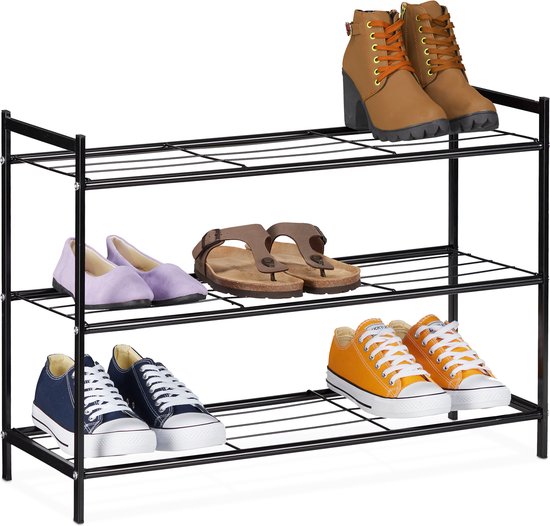 Étagère à chaussures Relaxdays 3 couches - armoire à chaussures ouverte - étagère à chaussures - métal - 9 paires - noir
