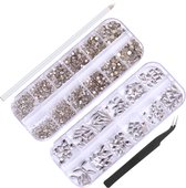 Elysee Beauty Zilver rhinestones set met accessoire - nagel strass steentjes / Nagel diamantjes / Nail gems / Nagel decoratie / hotfix applicator