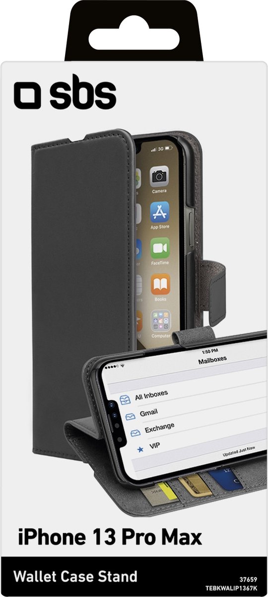 Apple iPhone 13 Pro Max Hoesje - SBS - Wallet Stand Serie - Kunstlederen Bookcase - Zwart - Hoesje Geschikt Voor Apple iPhone 13 Pro Max