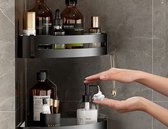 Luxe Doucherek - Doucherekje - Zonder boren - Hangend - Opbergrek - Douchebakje - Hoekrek - Zwart - Set van 2