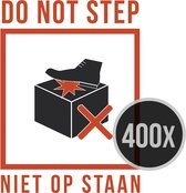 Stickers op rol | "Do not step/ Niet op staan" | 400 stickers | 8 x 10 cm | Logistiek | Verzending | Veilig verzenden | Logistieke hulpmiddelen | Parcel | Pakket | Zorg dragen | Rood | NL/ ENG | Vochtbestendig