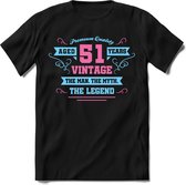 51 Jaar Legend - Feest kado T-Shirt Heren / Dames - Licht Blauw / Licht Roze - Perfect Verjaardag Cadeau Shirt - grappige Spreuken, Zinnen en Teksten. Maat XL