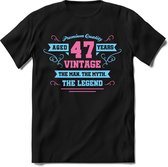 47 Jaar Legend - Feest kado T-Shirt Heren / Dames - Licht Blauw / Licht Roze - Perfect Verjaardag Cadeau Shirt - grappige Spreuken, Zinnen en Teksten. Maat 3XL