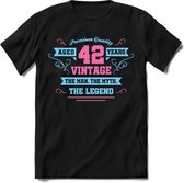 42 Jaar Legend - Feest kado T-Shirt Heren / Dames - Licht Blauw / Licht Roze - Perfect Verjaardag Cadeau Shirt - grappige Spreuken, Zinnen en Teksten. Maat XL