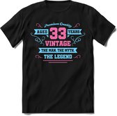 33 Jaar Legend - Feest kado T-Shirt Heren / Dames - Licht Blauw / Licht Roze - Perfect Verjaardag Cadeau Shirt - grappige Spreuken, Zinnen en Teksten. Maat 3XL