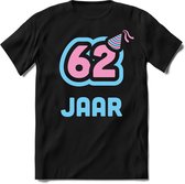 62 Jaar Feest kado T-Shirt Heren / Dames - Perfect Verjaardag Cadeau Shirt - Licht Blauw / Licht Roze - Maat XL