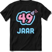 49 Jaar Feest kado T-Shirt Heren / Dames - Perfect Verjaardag Cadeau Shirt - Licht Blauw / Licht Roze - Maat XL