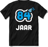 84 Jaar Feest kado T-Shirt Heren / Dames - Perfect Verjaardag Cadeau Shirt - Wit / Blauw - Maat M