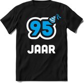 95 Jaar Feest kado T-Shirt Heren / Dames - Perfect Verjaardag Cadeau Shirt - Wit / Blauw - Maat XL