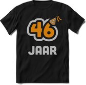 46 Jaar Feest kado T-Shirt Heren / Dames - Perfect Verjaardag Cadeau Shirt - Goud / Zilver - Maat 4XL