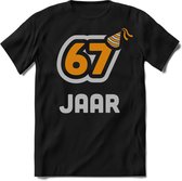 67 Jaar Feest kado T-Shirt Heren / Dames - Perfect Verjaardag Cadeau Shirt - Goud / Zilver - Maat S