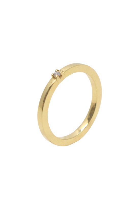 14 karaat geel gouden handgemaakte solitair ring met 0.035ct briljant geslepen VSI diamant in vierpoot chaton vanNienke