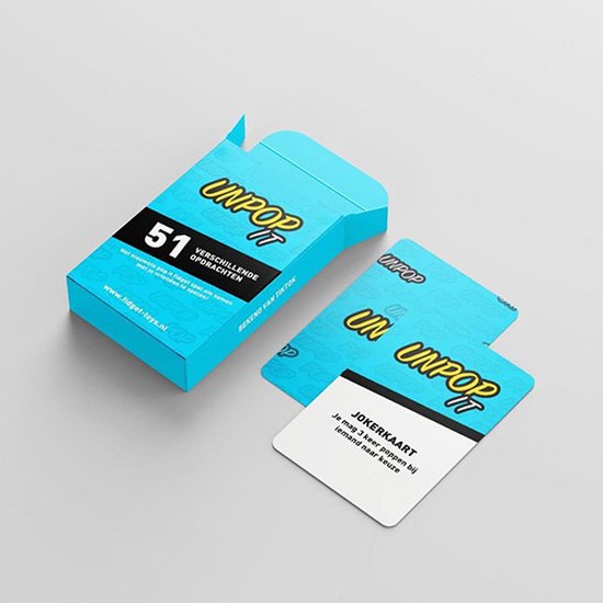 Thumbnail van een extra afbeelding van het spel UnPop it kaartspel - Fidget toys - Pop it - 51 opdrachten - Karton - blauw