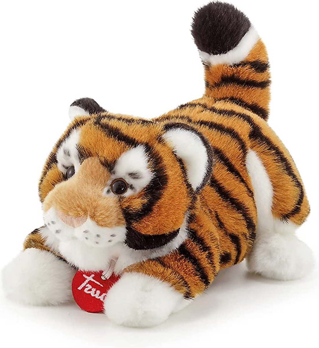 Trudi - Classic Puppy Knuffel Tijger Bruce 14 cm - Handgemaakt in Italie - Hoge kwaliteit pluche knuffel - Knuffeldier voor jongens en meisjes - Oranje Wit Zwart - 14x14x23 cm maat L