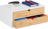 Relaxdays bureau organizer met 2 lades - opbergsysteem - ladeblok bamboe - mini ladekast