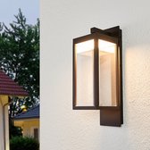 Lucande - LED wandlamp buiten - 1licht - aluminium, glas - H: 38 cm - donkergrijs, helder - Inclusief lichtbron