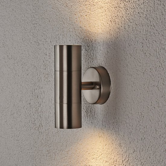 Lindby - Wandlampen buiten - 2 lichts - rustfritt stål - H: 18 cm - GU10 - rustfritt stål, transparent
