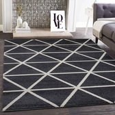 Flycarpets Modern Vloerkleed Geruit Aldo - Antraciet - 160x220 cm