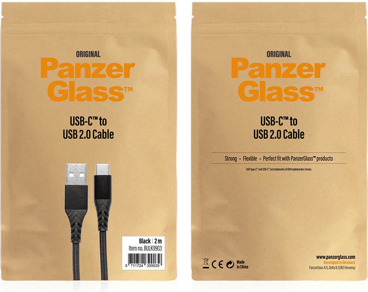 PanzerGlass USB-A naar USB-C kabel - 2 meter