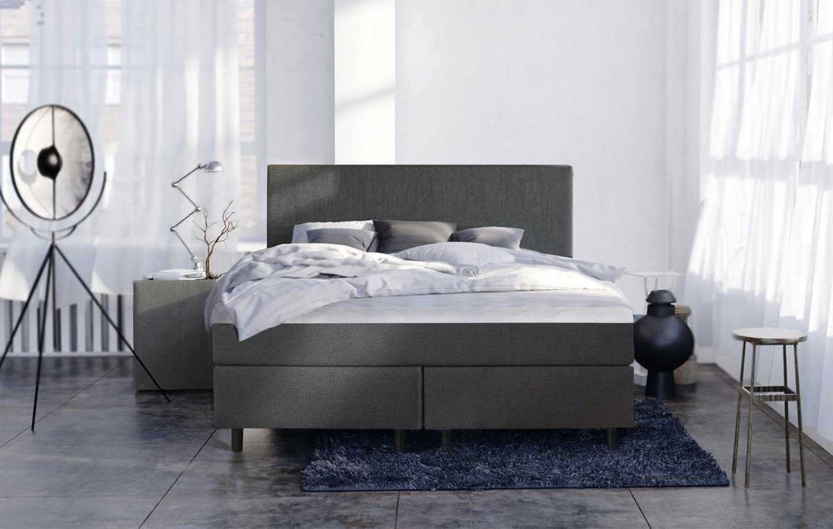 NumberOne® 2 Persoons Boxspring Springcrest 140x200 cm - Met Geïntegreerde Topper - Antraciet