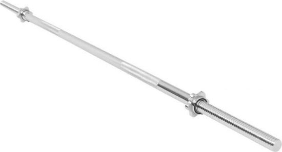 Zilverkleurige halterstang met schroefdraad en sluitingen.