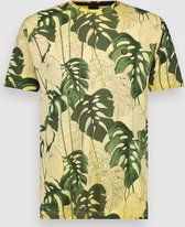 Twinlife Heren Tee Crew Allover Print Leaf - T-Shirts - Wasbaar - Ademend - Groen Geel - L