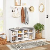 A.T. Shop Schoenenbank, schoenenrek, schoenenopslag, zitbank, 10 vakken, met bekleding, voor de entree, hal, slaapkamer, 104 x 30 x 48 cm, wit