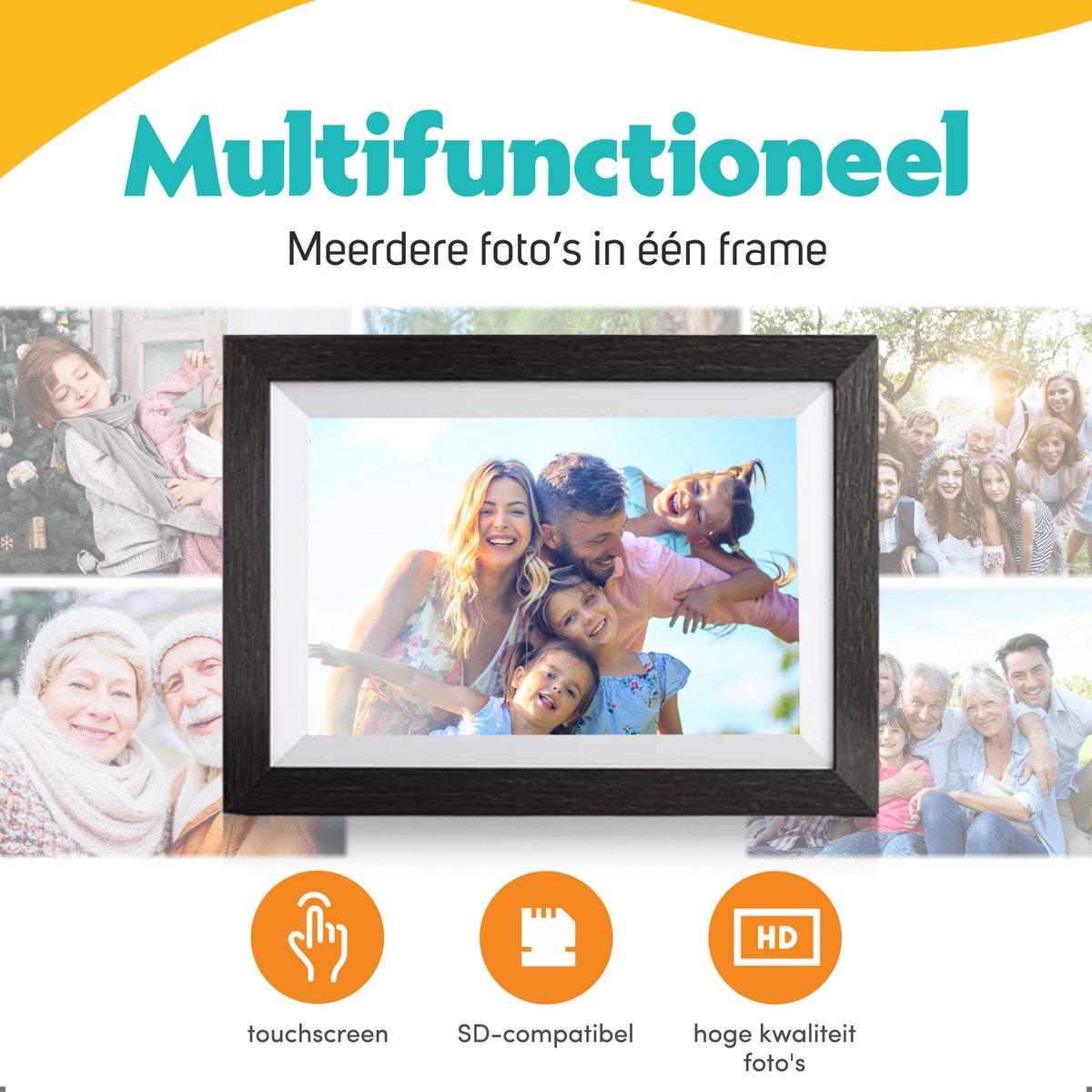 Pora&Co - Digitale fotolijst met WiFi en Frameo App – 10.1 inch - Pora – HD -IPS Display – Zwart/Hout - Micro SD – Touchscreen thumbnail 5