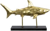 Resin Figuur van een Gouden Haai op een Voet. 53cm lang.