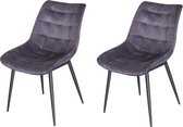 iBella Living Lille eetkamer stoel set van 2 antraciet grijs zwart stalen poten design velvet