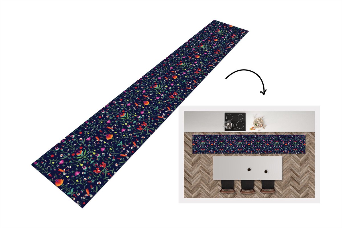 KitchenYeah Keukenloper - Keukenmat - Bloemen - Eekhoorn - Patronen - 360x60 cm - Keuken vloerkleed Multicolor