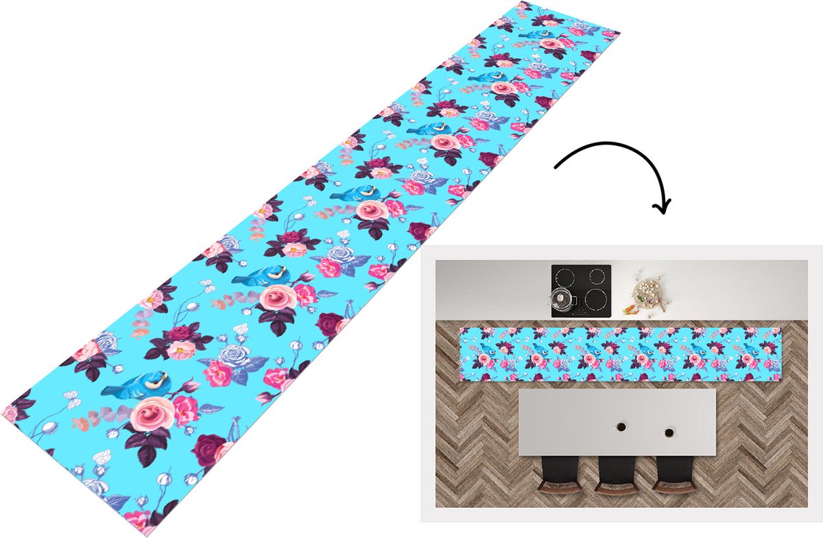 KitchenYeah Keukenloper - Keukenmat - Vogel - Bloemen - Patronen - 360x60 cm - Keuken vloerkleed Multicolor