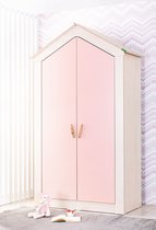 Cento Pink 2-deurs kledingkast roze huisje meisjeskamer - schappen - hanggedeelte