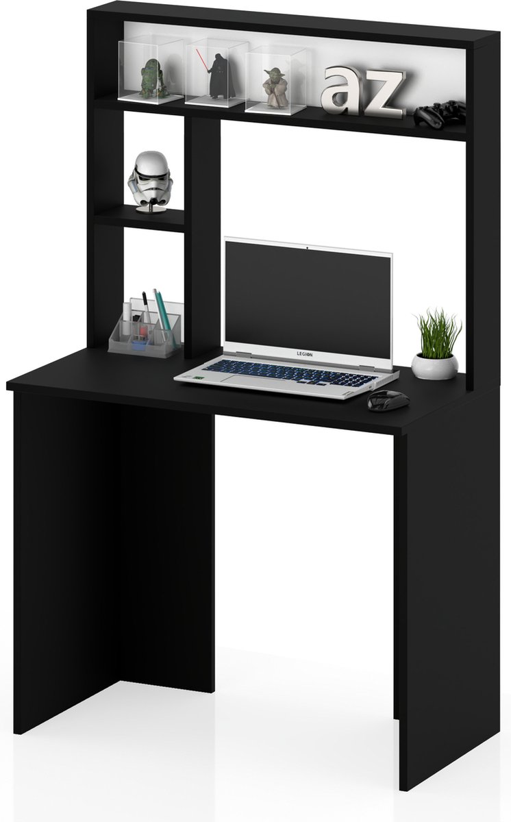 AZ-Home - Bureau Kara - Zwart - 90 cm - Computertafel met boekenkast