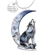 Ketting met maan en wolf zilverkleur - blauw