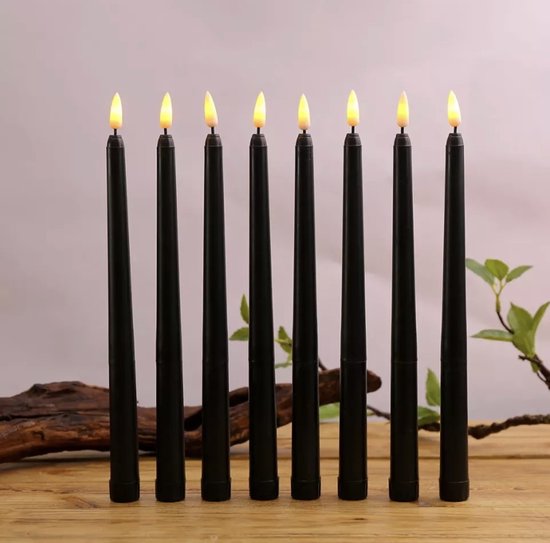 2 Zwarte Plastic Led Kaarsen - Led kaarsen - Warm Licht - Zwart - Diner Kaarsen - Flikkerende Bewegende Vlam - Huis - Kaars - EXCLUSIEF batterijen AAA - Plastic Kaarsen
