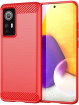 Xiaomi 12 Ultra Hoesje, MobyDefend TPU Gelcase, Geborsteld Metaal + Carbonlook, Rood | GSM Hoesje / Telefoonhoesje Geschikt Voor: Xiaomi 12 Ultra