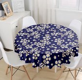 Rond Tafelkleed Ø140cm - De Groen Home - Bedrukt Velvet Textiel - Kamille op blauwpaars - Tafelkleed