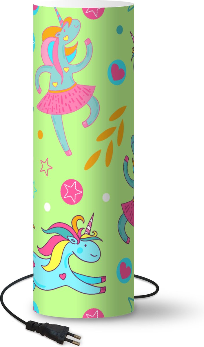Lamp - Nachtlampje - Tafellamp slaapkamer - Ballerina - Eenhoorn - Patronen - Regenboog - 50 cm hoog - Ø15.9 cm - Inclusief LED lamp