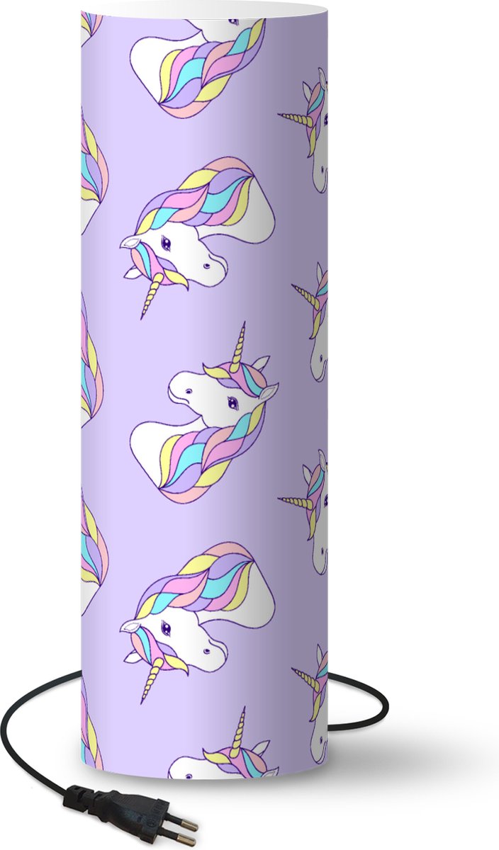 Lamp - Nachtlampje - Tafellamp slaapkamer - Eenhoorn - Pastel - Patronen - 50 cm hoog - Ø15.9 cm - Inclusief LED lamp