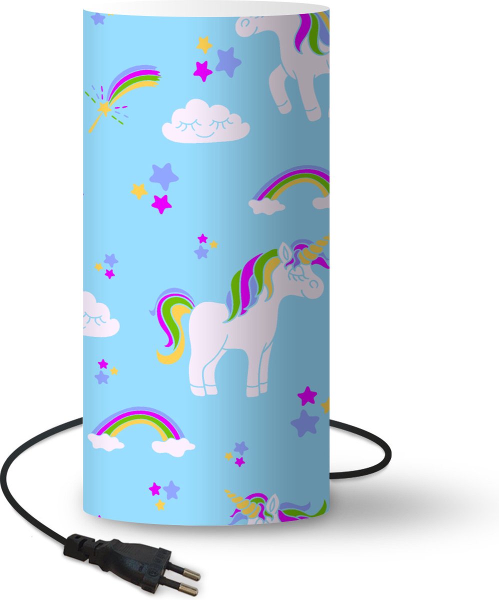 Lamp - Nachtlampje - Tafellamp slaapkamer - Unicorn - Regenboog - Patronen - Kind - 33 cm hoog - Ø15.9 cm - Inclusief LED lamp