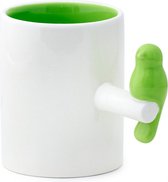 mok 300 ml 10 x 13 cm keramiek wit/groen