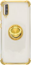 Samsung Galaxy A20e hoesje silicone met ringhouder Back Cover Case - Transparant/Goud