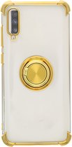 Samsung Galaxy A70 hoesje silicone met ringhouder Back Cover Case - Transparant/Goud