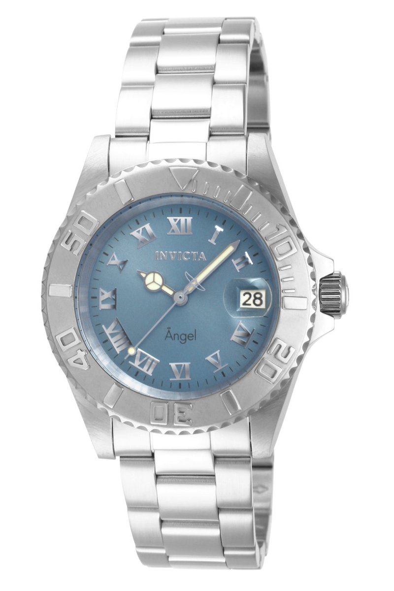 Invicta Angel 14361 Dames Horloge - Waterdicht - Analoog - Quartz Uurwerk - Roestvrij Staal met blauwe Wijzerplaat - 40mm