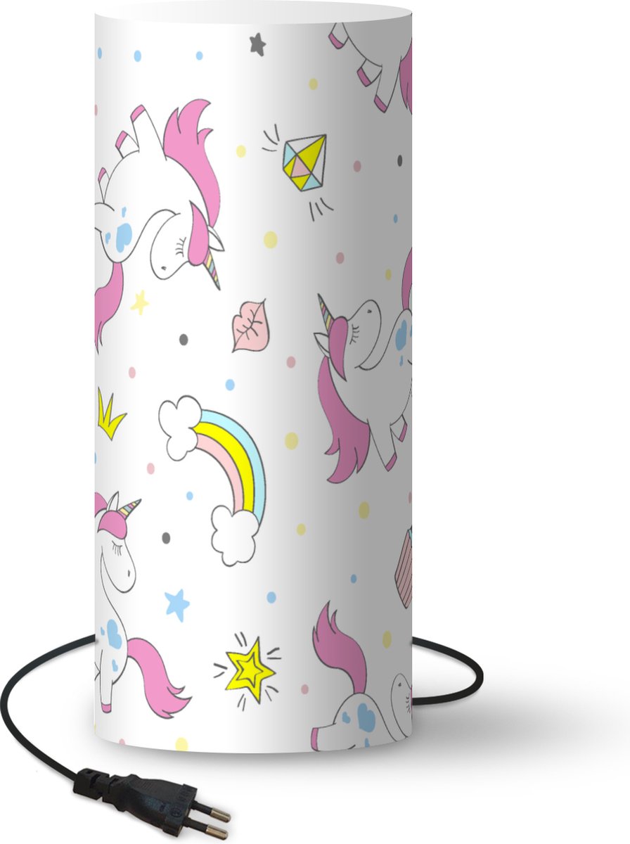 Lamp - Nachtlampje - Tafellamp slaapkamer - Unicorn - Regenboog - Patroon - 33 cm hoog - Ø14.3 cm - Inclusief LED lamp