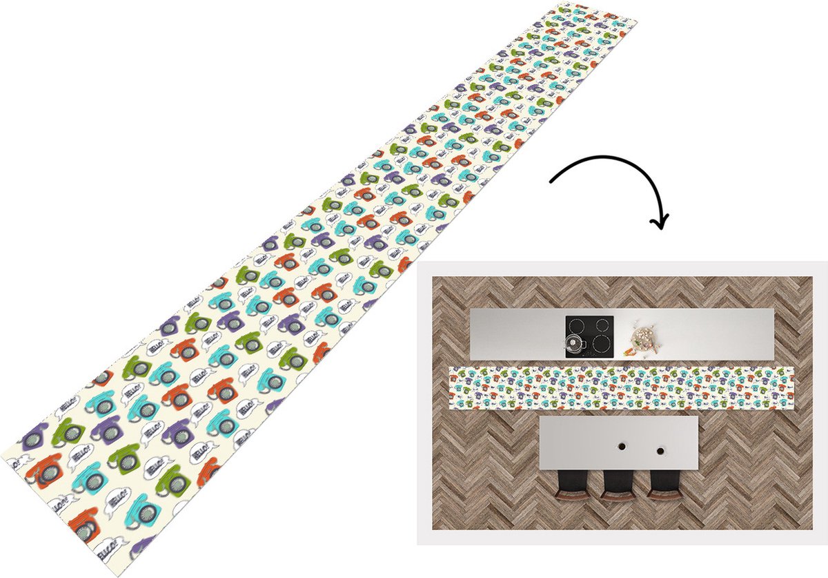 KitchenYeah Keukenloper - Keukenmat - Retro - Telefoon - Design - 480x60 cm - Keuken vloerkleed Multicolor