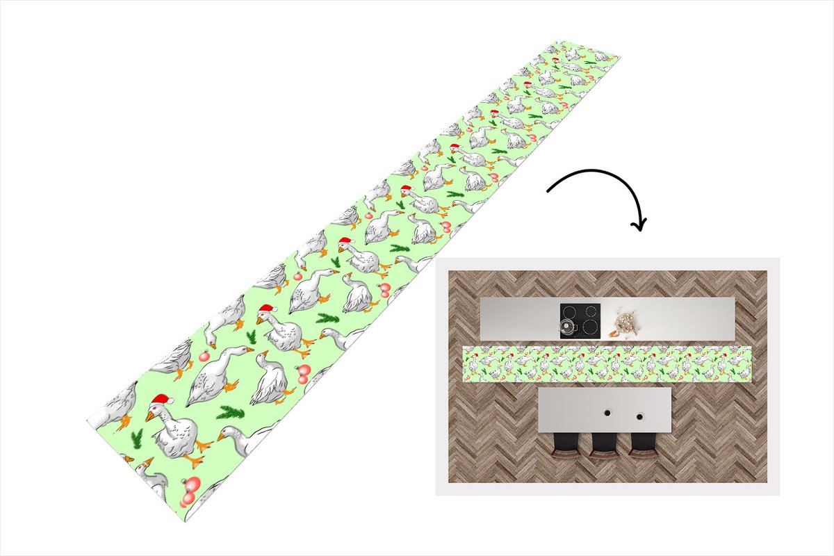 KitchenYeah Keukenloper - Keukenmat - Gans - Kerstballen - Christmas - Patronen - 400x50 cm - Keuken vloerkleed Multicolor