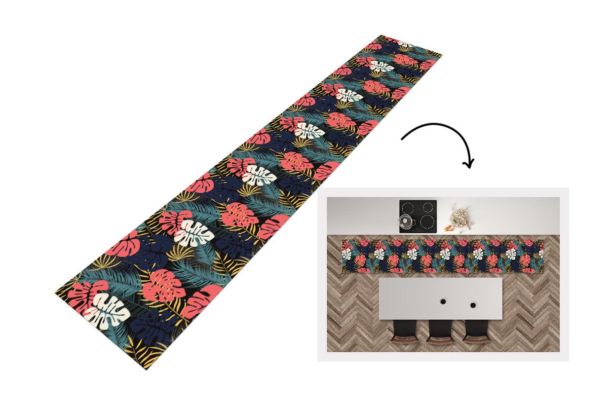 KitchenYeah Keukenloper - Keukenmat - Flora - Goud - Patronen - Hawaii - Tropisch - Keuken vloerkleed Multicolor